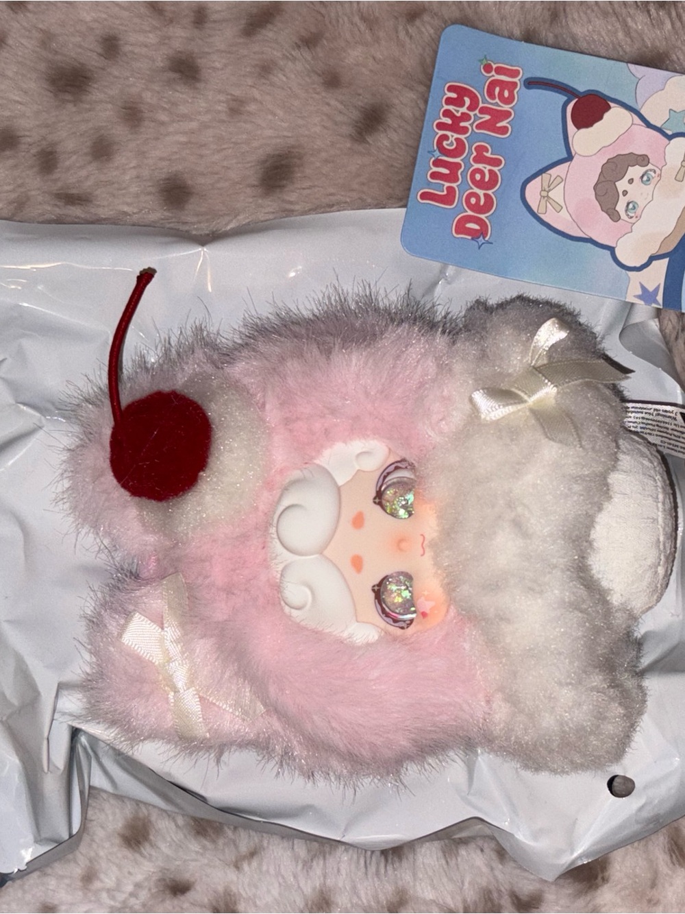 Lucky Deer Nai Pink & White Plush with Cherry Accent ice cream